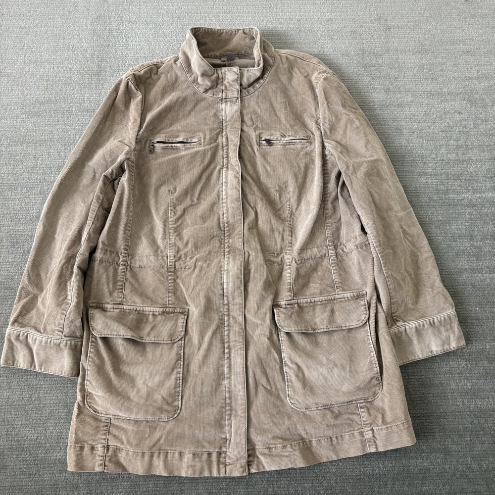 J.Jill Corduroy Coat Jacket Womens Large Tan Stretch Long Full Zip Outdoor Chore
